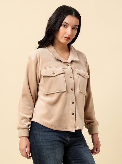 Sweatshirt for Women |Winter Wear Corduroy Fabric Button Closure Regular Fit Solid Pattern