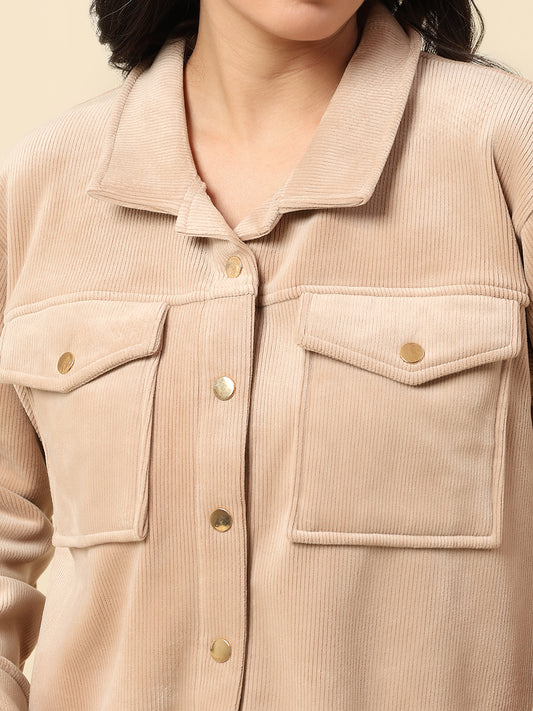 Sweatshirt for Women |Winter Wear Corduroy Fabric Button Closure Regular Fit Solid Pattern