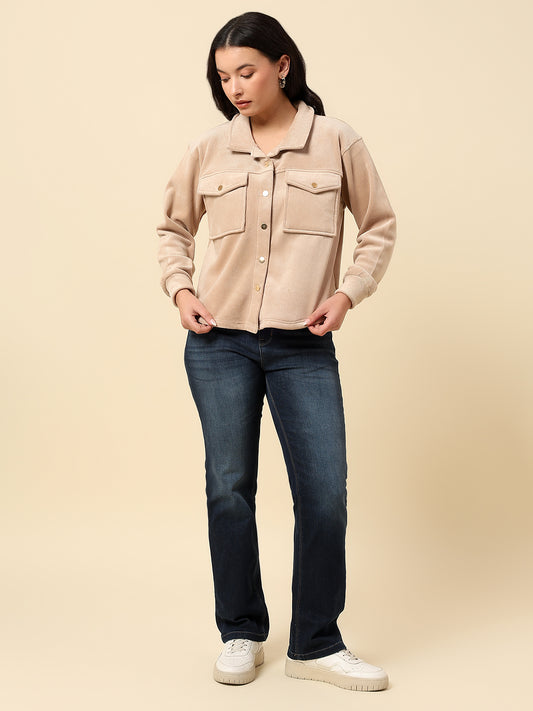 Sweatshirt for Women |Winter Wear Corduroy Fabric Button Closure Regular Fit Solid Pattern