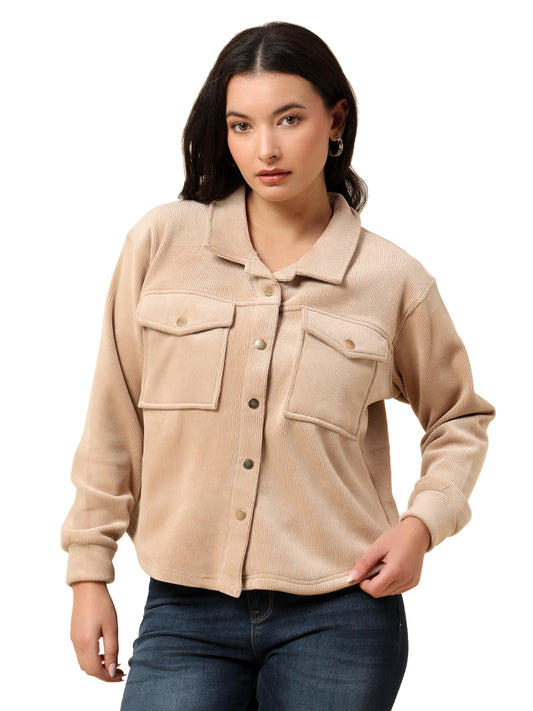 Sweatshirt for Women |Winter Wear Corduroy Fabric Button Closure Regular Fit Solid Pattern