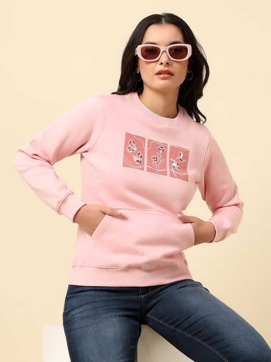 Sweatshirt for Women |Winter Wear Fleece Fabric Pull-On Closure Regular Fit Printed Pattern