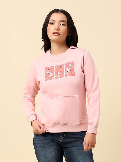 Sweatshirt for Women |Winter Wear Fleece Fabric Pull-On Closure Regular Fit Printed Pattern