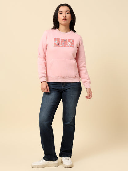 Sweatshirt for Women |Winter Wear Fleece Fabric Pull-On Closure Regular Fit Printed Pattern