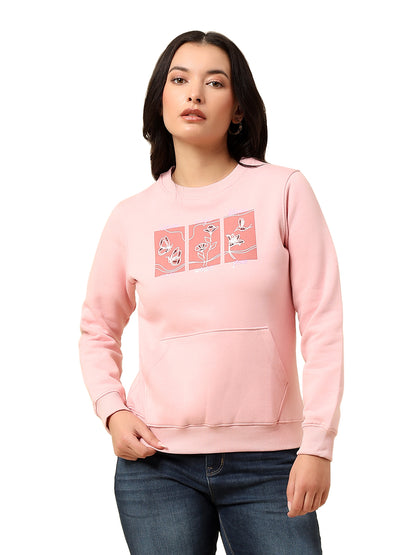 Sweatshirt for Women |Winter Wear Fleece Fabric Pull-On Closure Regular Fit Printed Pattern