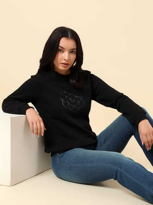 Sweatshirt for Women |Winter Wear Fleece Fabric Pull-On Closure Regular Fit Solid Pattern
