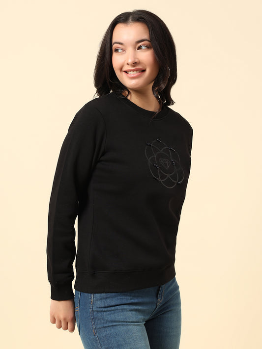 Sweatshirt for Women |Winter Wear Fleece Fabric Pull-On Closure Regular Fit Solid Pattern