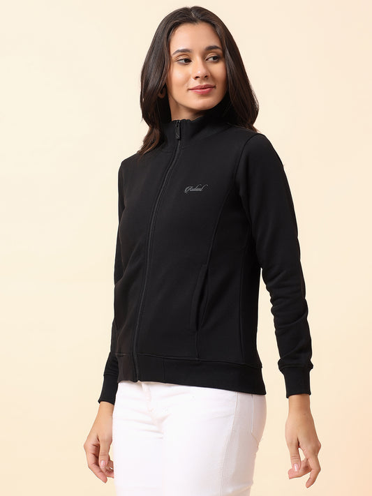 Sweatshirt for Women l Winter Wear Poly Cotton Fabric Closure Zipper Regular Fit Solid Pattern