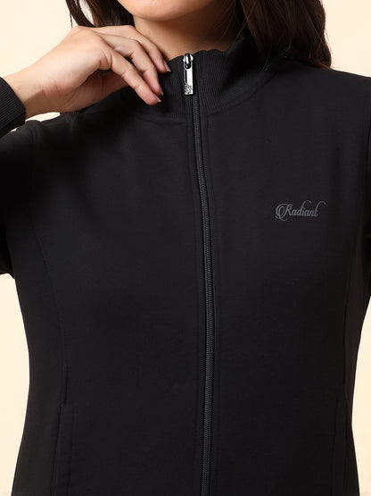 Sweatshirt for Women l Winter Wear Poly Cotton Fabric Closure Zipper Regular Fit Solid Pattern