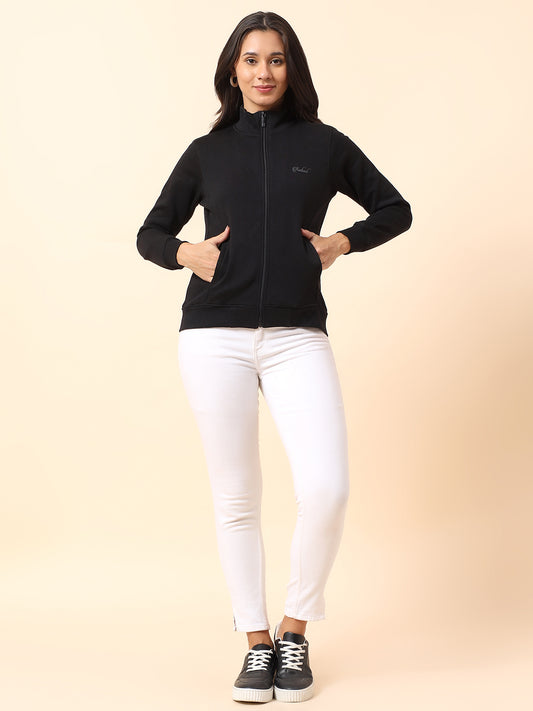 Sweatshirt for Women l Winter Wear Poly Cotton Fabric Closure Zipper Regular Fit Solid Pattern