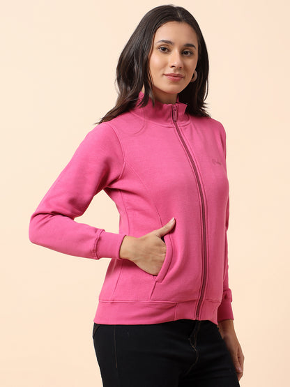 Sweatshirt for Women l Winter Wear Poly Cotton Fabric Closure Zipper Regular Fit Solid Pattern