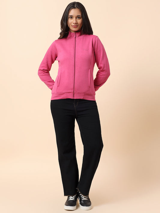 Sweatshirt for Women l Winter Wear Poly Cotton Fabric Closure Zipper Regular Fit Solid Pattern