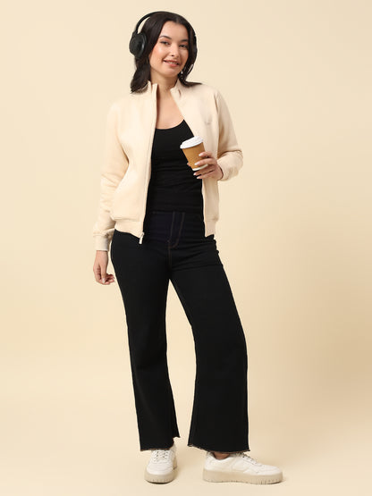 Sweatshirt for Women |Winter Wear Fleece Fabric Zipper Closure Regular Fit Solid Pattern