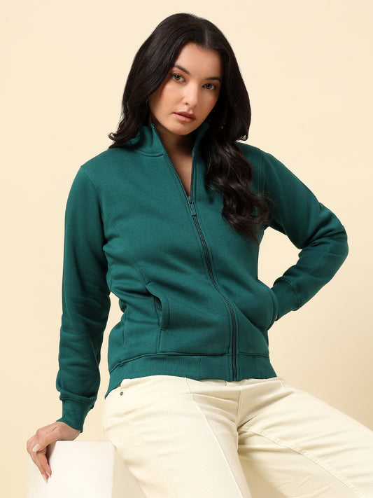 Sweatshirt for Women |Winter Wear Fleece Fabric Zipper Closure Regular Fit Solid Pattern