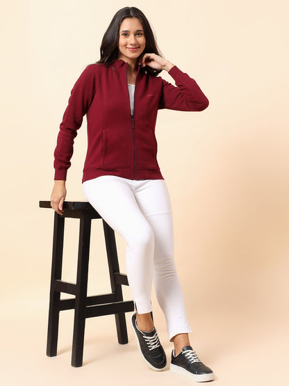 Sweatshirt for Women l Winter Wear Poly Cotton Fabric Closure Zipper Regular Fit Solid Pattern