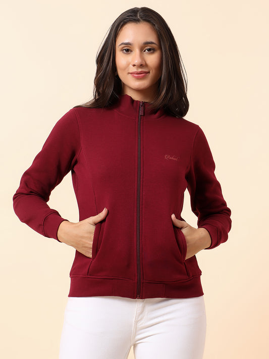 Sweatshirt for Women l Winter Wear Poly Cotton Fabric Closure Zipper Regular Fit Solid Pattern