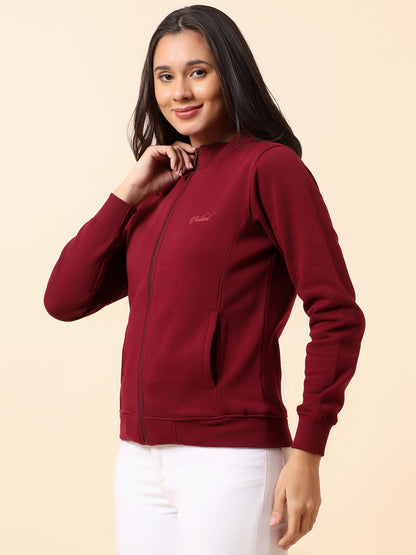 Sweatshirt for Women l Winter Wear Poly Cotton Fabric Closure Zipper Regular Fit Solid Pattern
