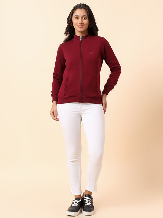 Sweatshirt for Women l Winter Wear Poly Cotton Fabric Closure Zipper Regular Fit Solid Pattern