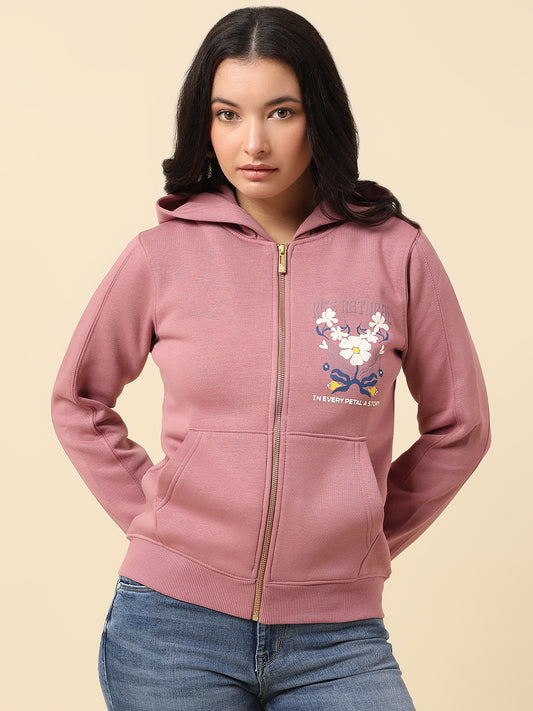 Sweatshirt for Women |Winter Wear Fleece Fabric Zipper Closure Regular Fit Printed Pattern