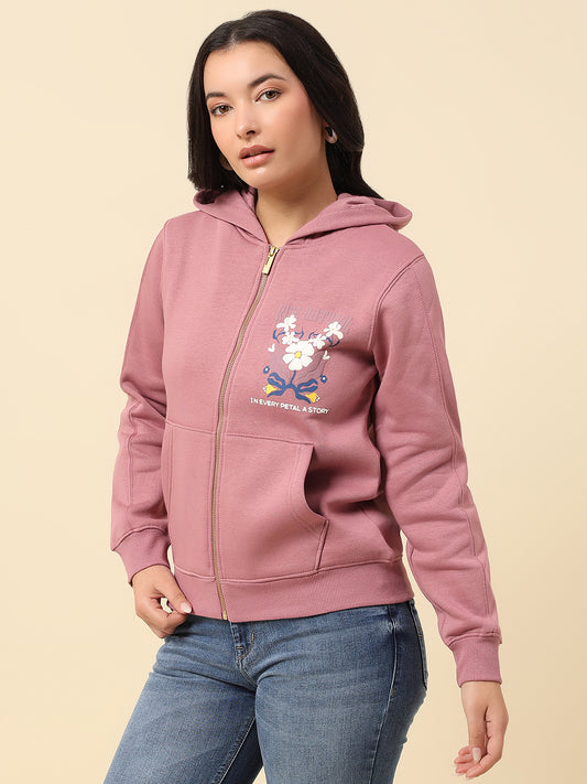 Sweatshirt for Women |Winter Wear Fleece Fabric Zipper Closure Regular Fit Printed Pattern