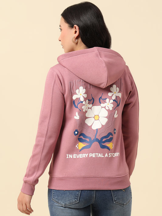 Sweatshirt for Women |Winter Wear Fleece Fabric Zipper Closure Regular Fit Printed Pattern