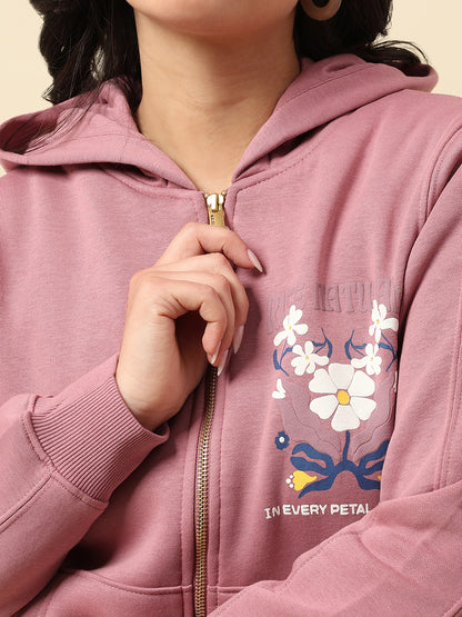 Sweatshirt for Women |Winter Wear Fleece Fabric Zipper Closure Regular Fit Printed Pattern