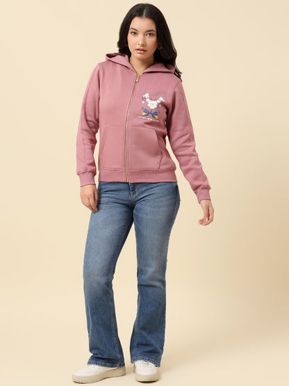 Sweatshirt for Women |Winter Wear Fleece Fabric Zipper Closure Regular Fit Printed Pattern