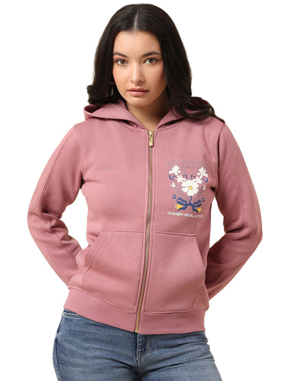 Sweatshirt for Women |Winter Wear Fleece Fabric Zipper Closure Regular Fit Printed Pattern