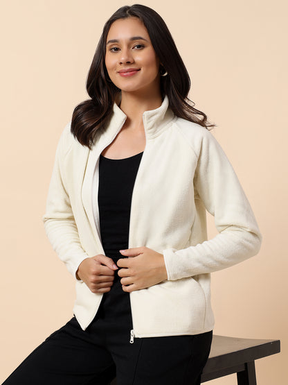 Sweatshirt for Women l Winter Wear Fleece Fabric Closure Zipper Regular Fit Solid Pattern