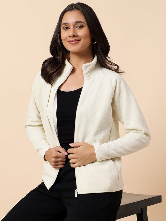 Sweatshirt for Women l Winter Wear Fleece Fabric Closure Zipper Regular Fit Solid Pattern