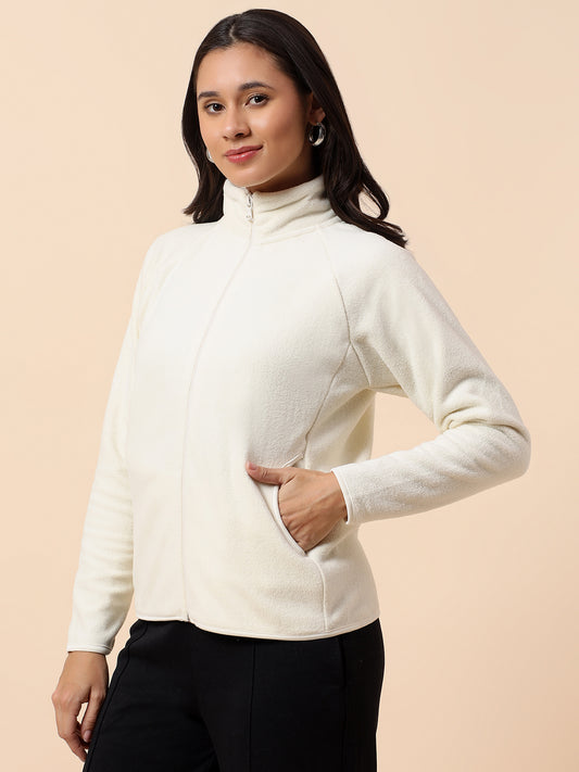 Sweatshirt for Women l Winter Wear Fleece Fabric Closure Zipper Regular Fit Solid Pattern
