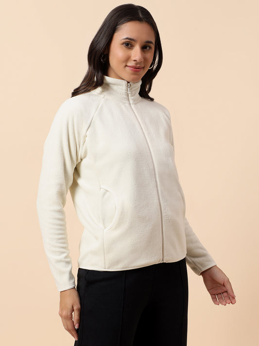 Sweatshirt for Women l Winter Wear Fleece Fabric Closure Zipper Regular Fit Solid Pattern