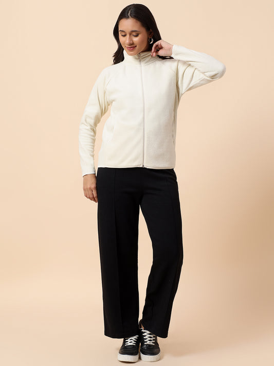 Sweatshirt for Women l Winter Wear Fleece Fabric Closure Zipper Regular Fit Solid Pattern