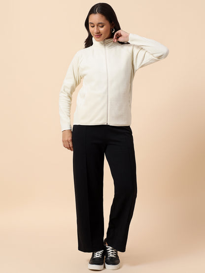 Sweatshirt for Women l Winter Wear Fleece Fabric Closure Zipper Regular Fit Solid Pattern