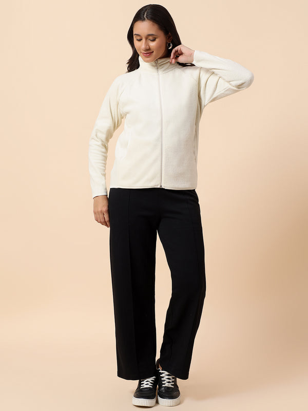 Sweatshirt for Women l Winter Wear Fleece Fabric Closure Zipper Regular Fit Solid Pattern