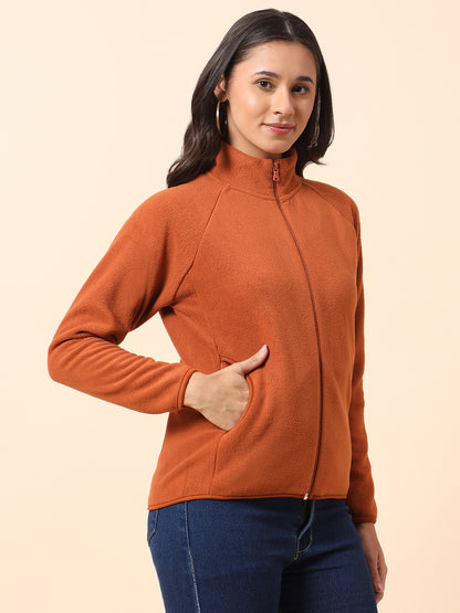 Sweatshirt for Women l Winter Wear Fleece Fabric Closure Zipper Regular Fit Solid Pattern