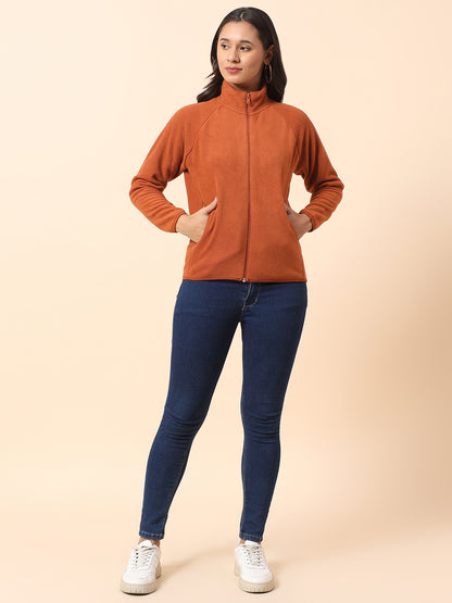 Sweatshirt for Women l Winter Wear Fleece Fabric Closure Zipper Regular Fit Solid Pattern