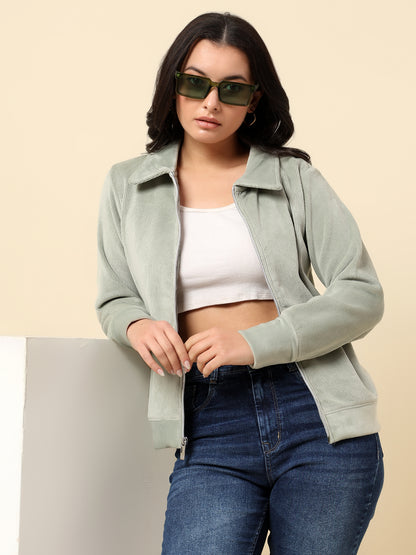 Sweatshirt for Women |Winter Wear Suede Fabric Zipper Closure Regular Fit Solid Pattern