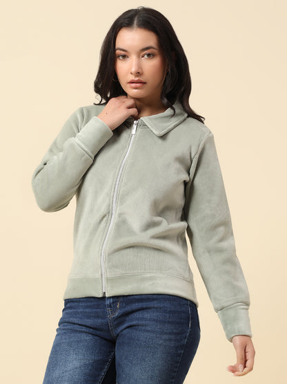 Sweatshirt for Women |Winter Wear Suede Fabric Zipper Closure Regular Fit Solid Pattern