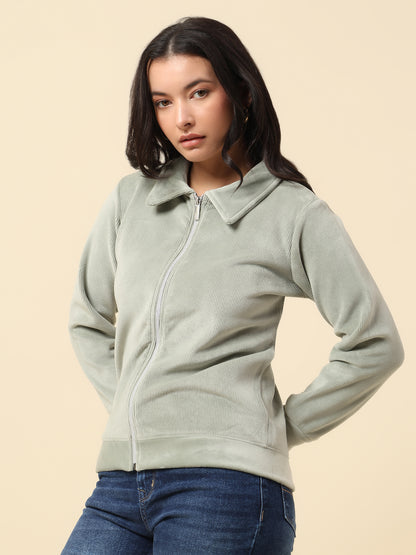 Sweatshirt for Women |Winter Wear Suede Fabric Zipper Closure Regular Fit Solid Pattern