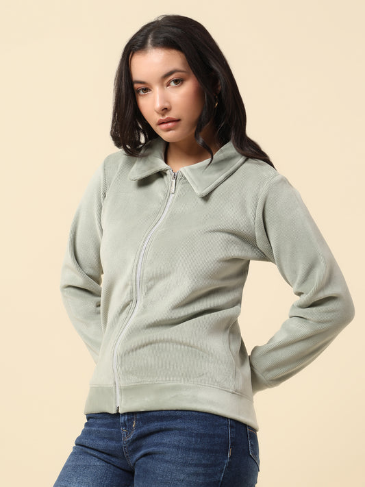 Sweatshirt for Women |Winter Wear Suede Fabric Zipper Closure Regular Fit Solid Pattern