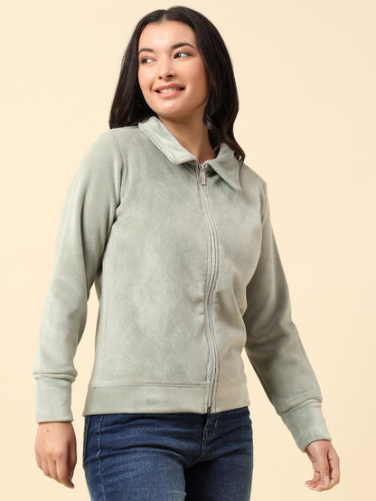 Sweatshirt for Women |Winter Wear Suede Fabric Zipper Closure Regular Fit Solid Pattern