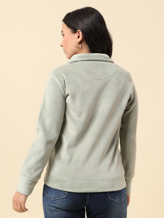 Sweatshirt for Women |Winter Wear Suede Fabric Zipper Closure Regular Fit Solid Pattern