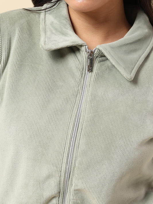 Sweatshirt for Women |Winter Wear Suede Fabric Zipper Closure Regular Fit Solid Pattern