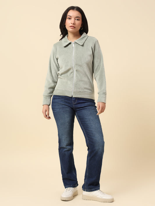Sweatshirt for Women |Winter Wear Suede Fabric Zipper Closure Regular Fit Solid Pattern