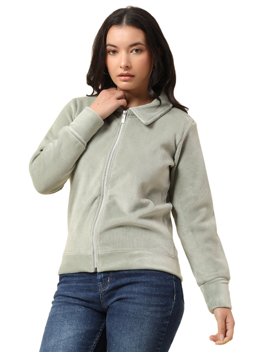 Sweatshirt for Women |Winter Wear Suede Fabric Zipper Closure Regular Fit Solid Pattern