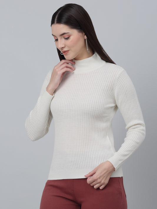 Women's Casual  OffWhite High neck Pullover Sweater