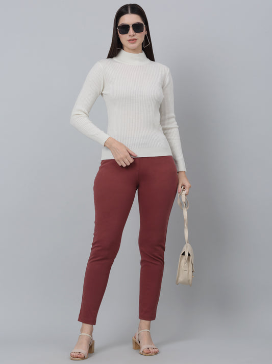 Women's Casual  OffWhite High neck Pullover Sweater