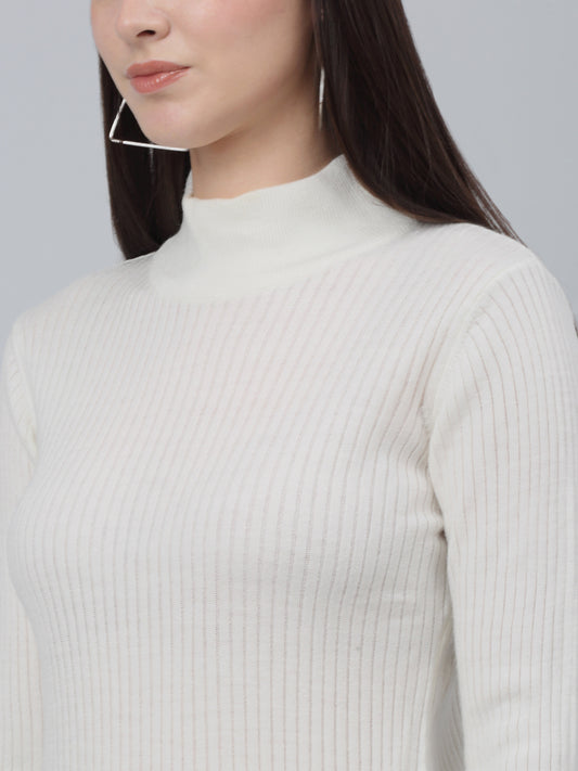 Women's Casual  OffWhite High neck Pullover Sweater