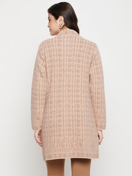Women's Casual  Pink Round neck Long Cardigan Sweater