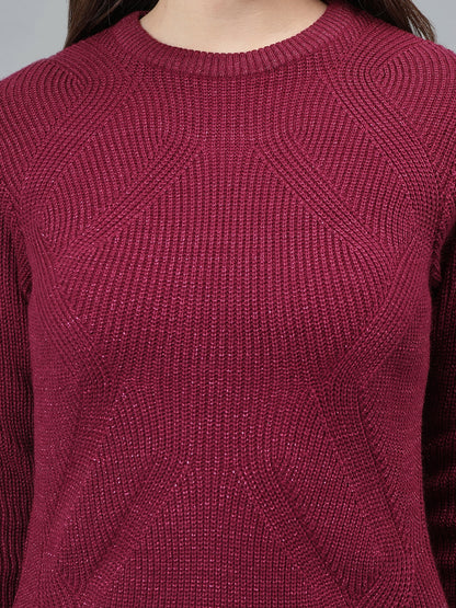 Women's Self Design Mulberry Full Sleeves Casual Sweater